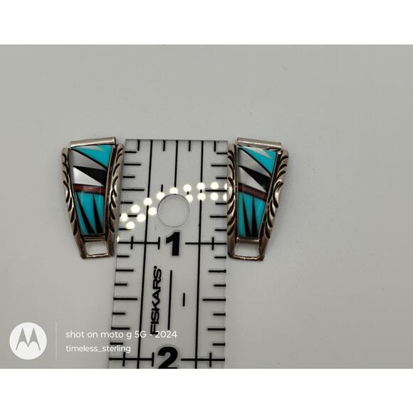Native Sterling Silver Watch Tips Inlaid With Turquoise MOP Onyx and Coral main image 6